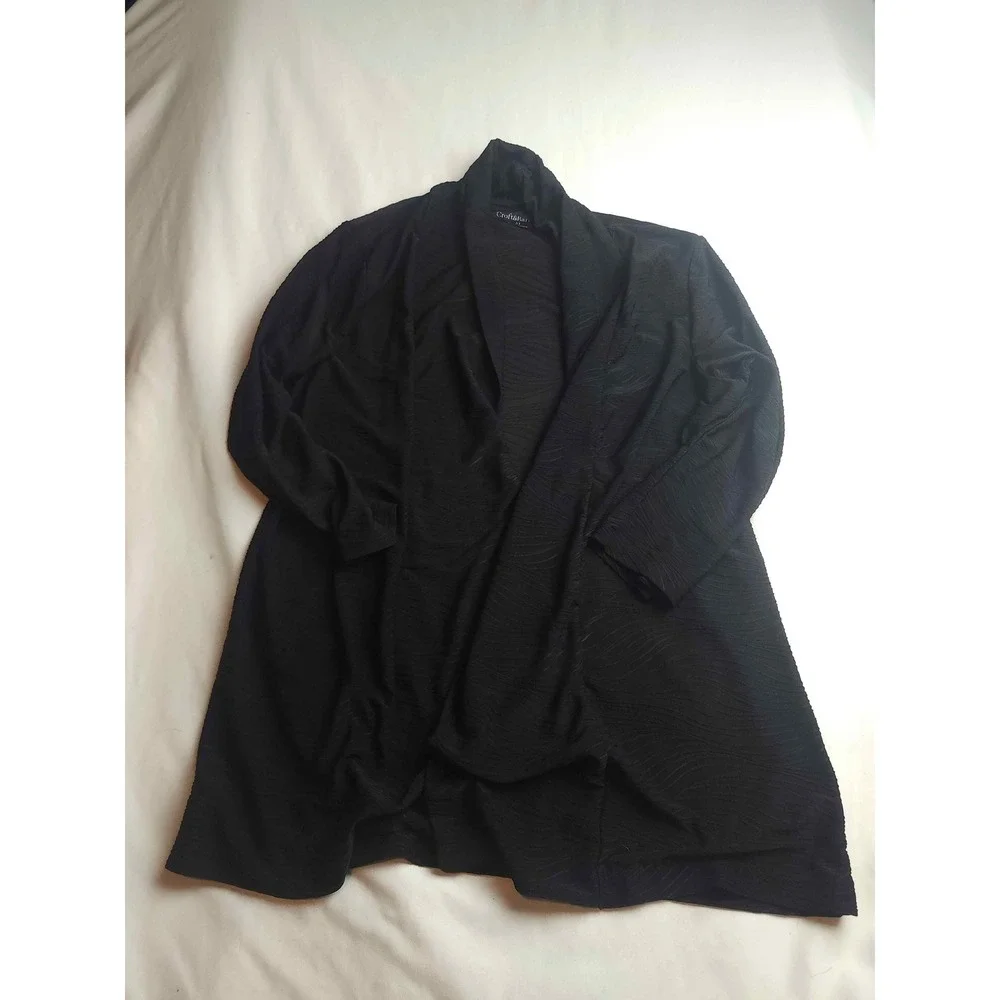 Croft & Barrow Womens Black Textured Wave Open Front Cardigan Jacket Size M